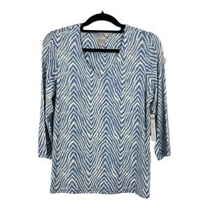 Chico's Womens Size 1 Medium Blue Ocean Ridge Tribal V-Neck Top New NWT